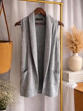 Sleeveless Open-Front Knit Vest Cardigan - Light Gray